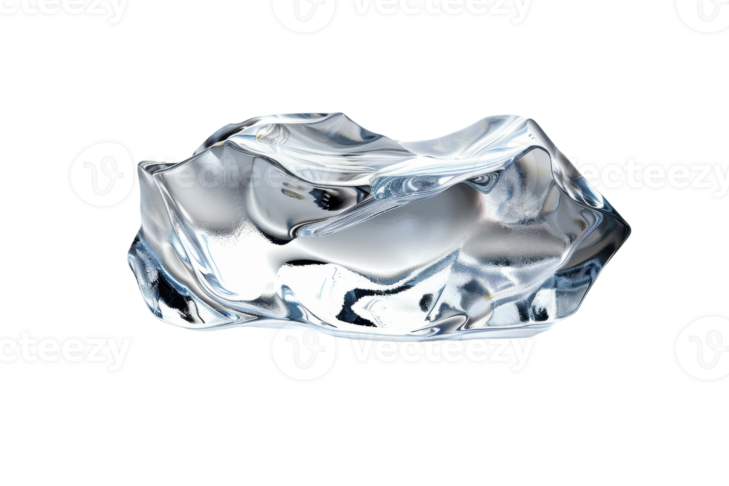 Abstract close-up of a smooth, reflective metallic surface with unique shape and texture, isolated on a transparent background. png