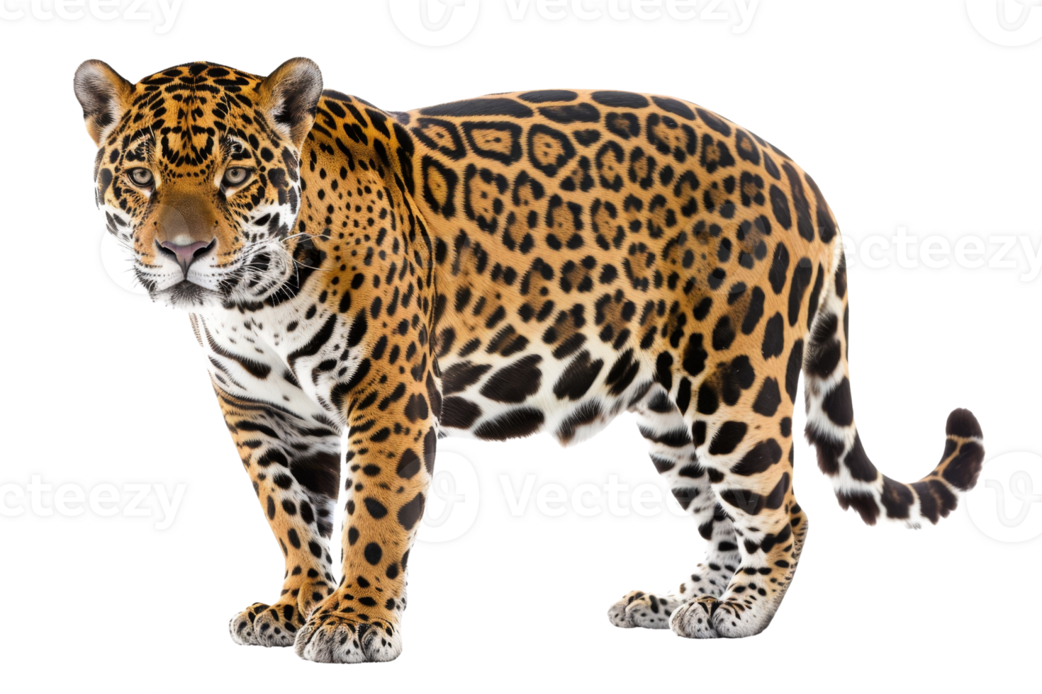 A stunning image of a jaguar, highlighting its beautiful spotted coat and piercing eyes. Perfect for wildlife and nature-themed projects. png