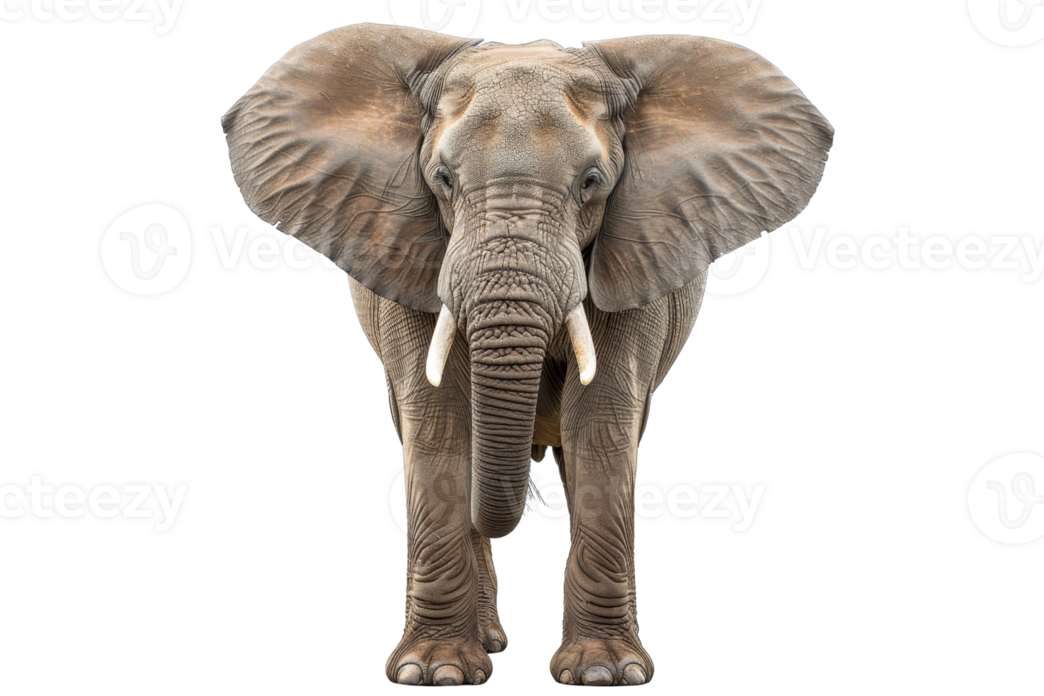 Front view of an African elephant isolated on transparent background. Perfect for wildlife-themed projects, educational materials, or animal conservation campaigns. png