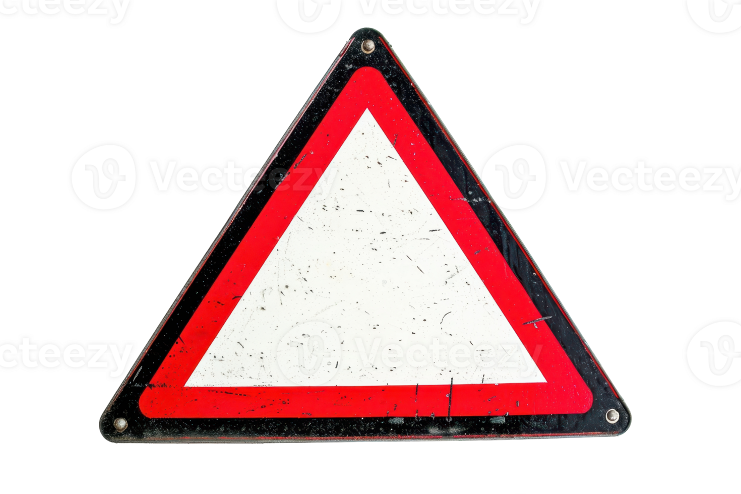 Old triangular road sign with red border isolated on transparent background. Warning sign for traffic regulations and safety. png