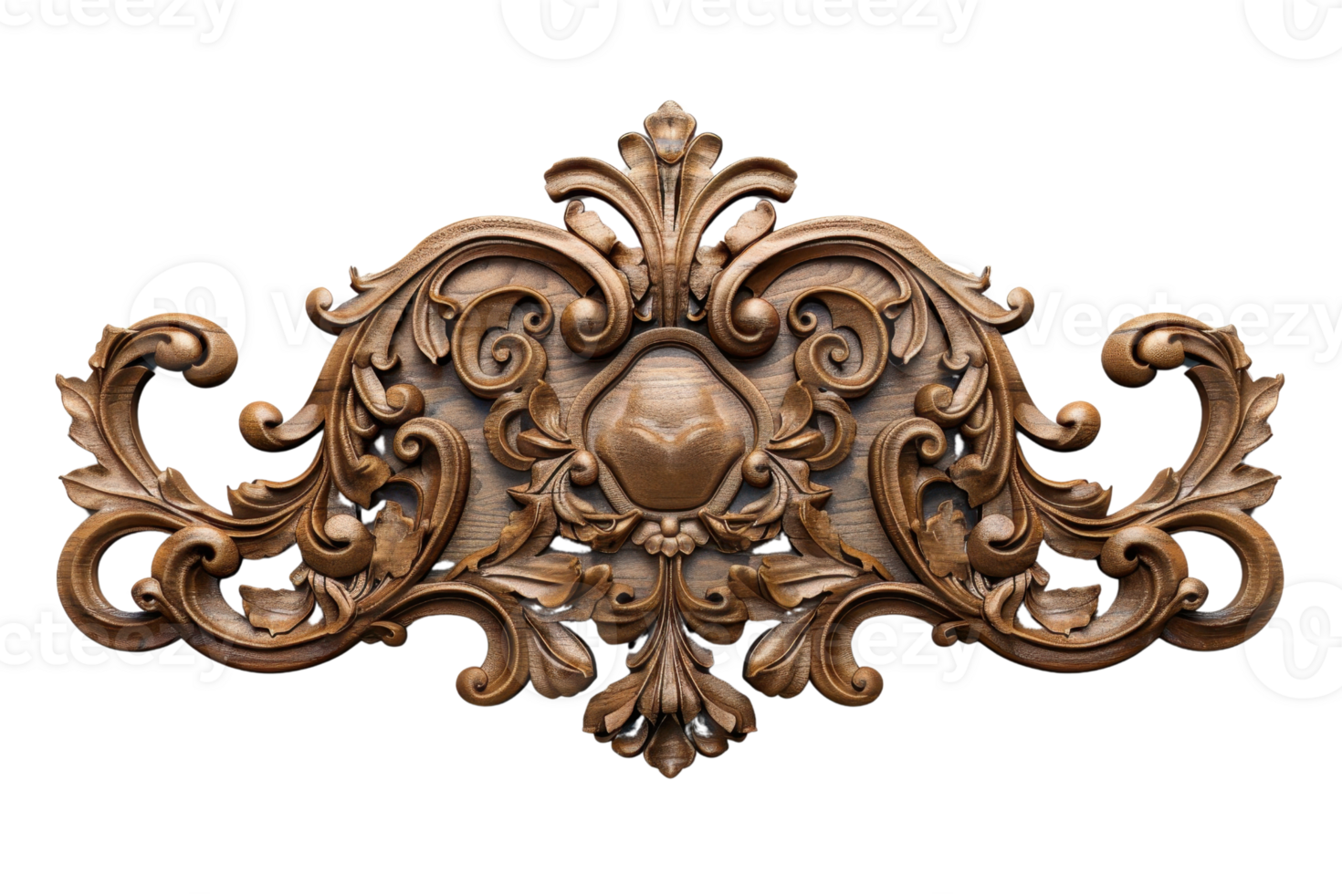 Intricate wooden carving with floral patterns and detailed scrollwork, perfect for design elements and antique decor inspiration. png