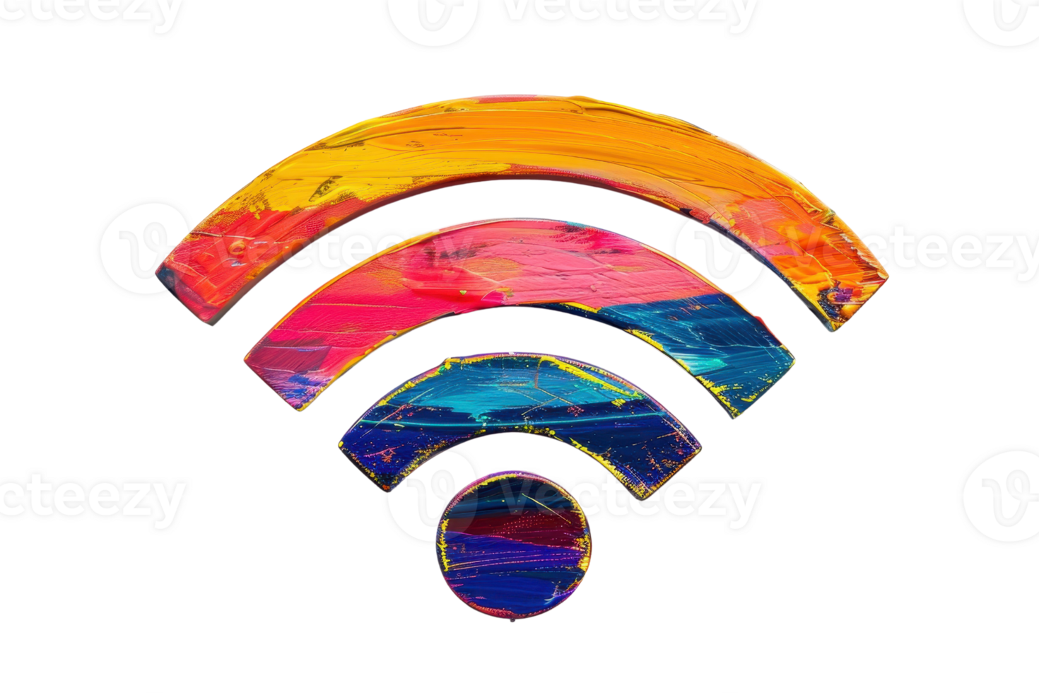 Vibrant and colorful Wi-Fi symbol painted in abstract style, isolated on a transparent background. representing connectivity and modern technology. png