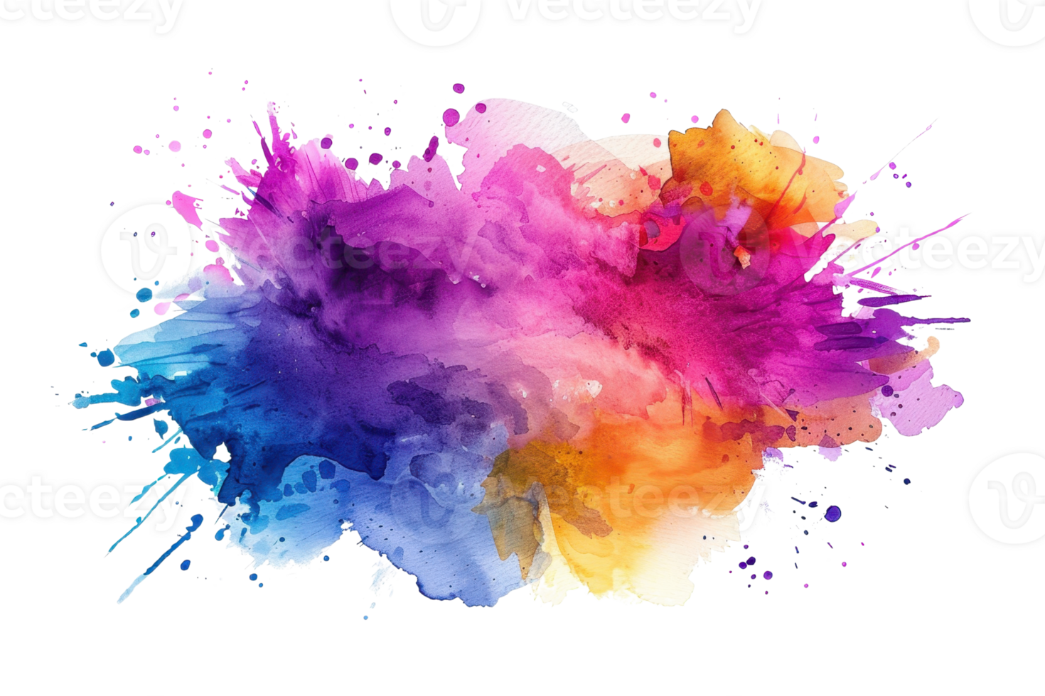 Vibrant abstract watercolor splash featuring a blend of vivid colors. Perfect for backgrounds, designs, and artistic projects. png