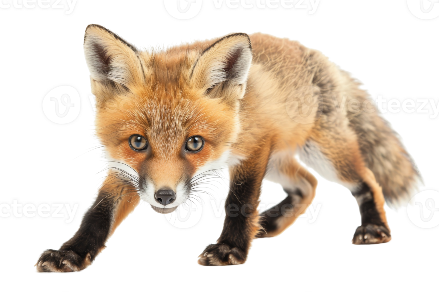 A beautiful, curious red fox staring ahead against a transparent background. Perfect for wildlife and nature-themed stock photography. png