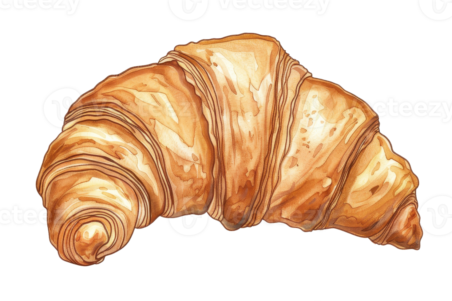 A close-up illustration of a golden, flaky croissant with a crispy crust. Perfect for bakery, breakfast, or French cuisine-themed projects. png