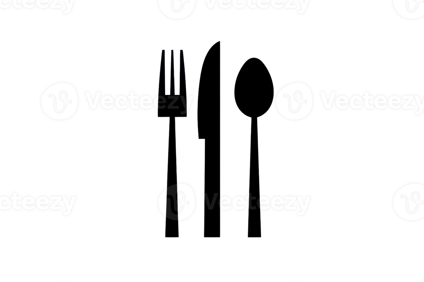 Black and white silhouette of a fork, knife, and spoon representing cutlery, perfect for culinary, restaurant, or kitchen-related projects. png