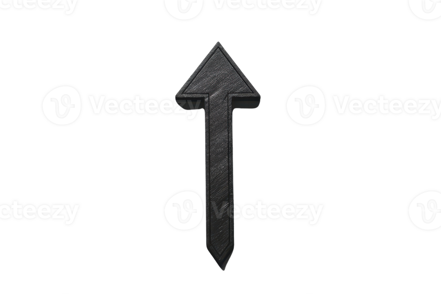 Black stone textured upward pointing arrow symbol isolated on a transparent background, indicates direction, modern design. png