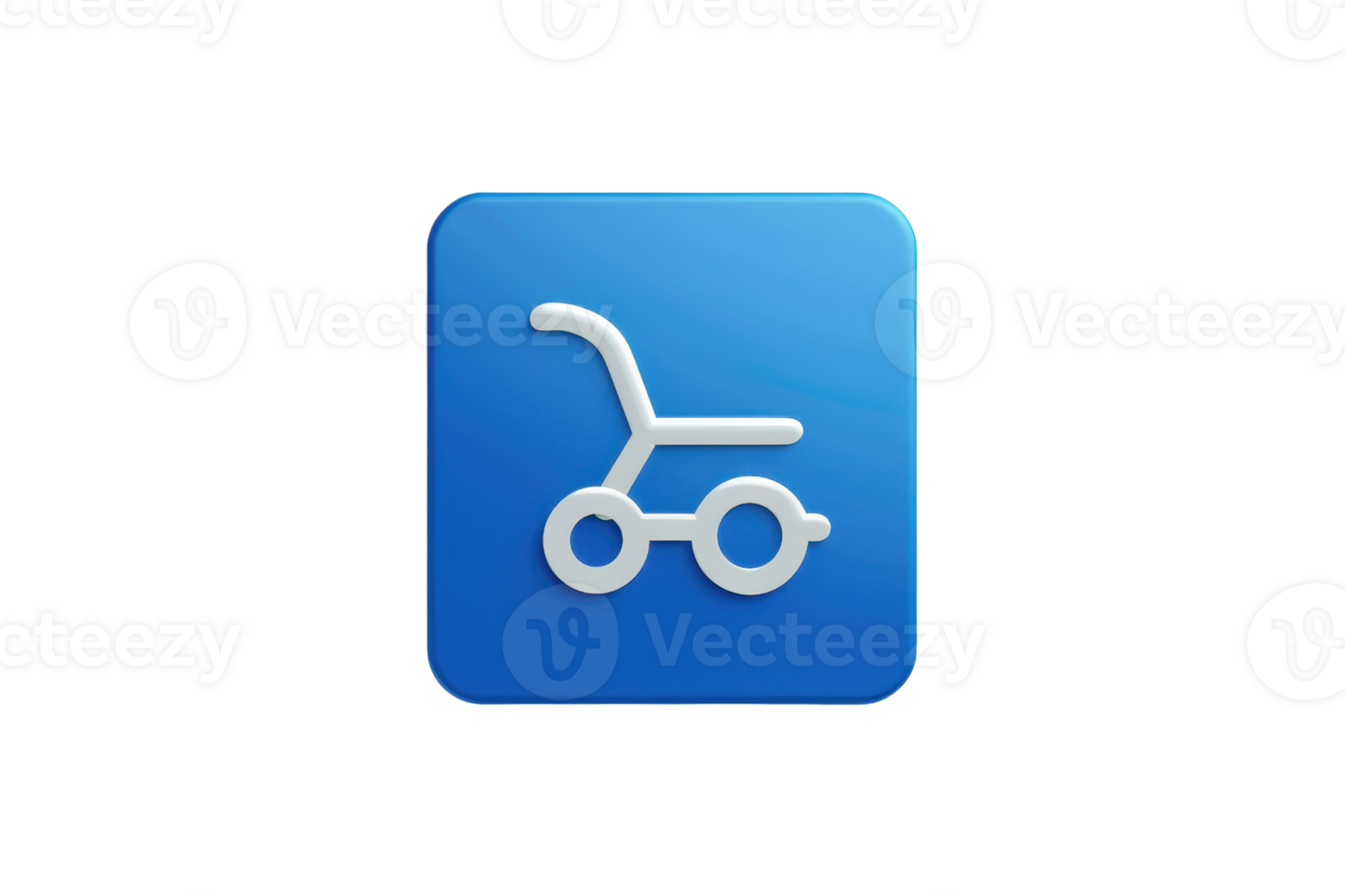 Blue rectangular icon featuring a baby stroller symbol in white. Modern and minimalistic design for digital applications or websites. png