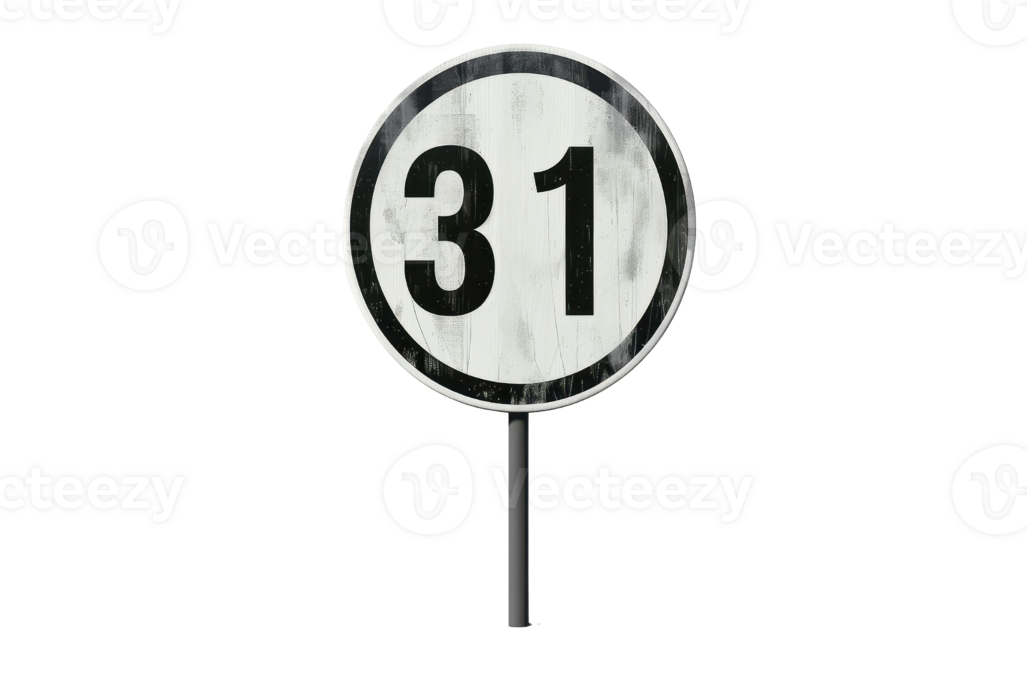 Circular road sign with the number 31, isolated on transparent background. Ideal for traffic regulation themes and illustrative purposes. png