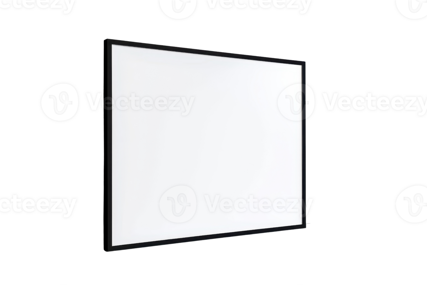 Minimalistic blank whiteboard with a black frame on a transparent background, ideal for educational and business purposes. png