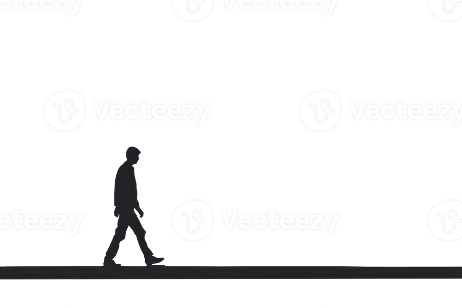 Silhouette of a lone person walking on a dark street, isolated on a black background. Concept of solitude and contemplation. png