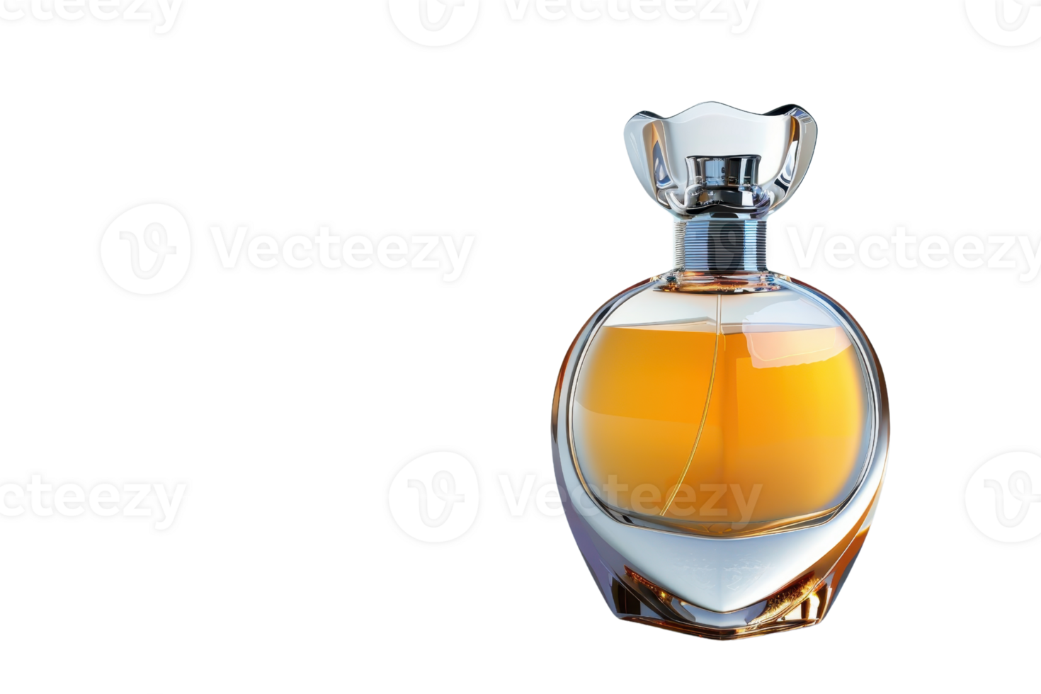 Elegant perfume bottle with amber liquid, isolated on a transparent background. Perfect for beauty and fragrance-related media use. png