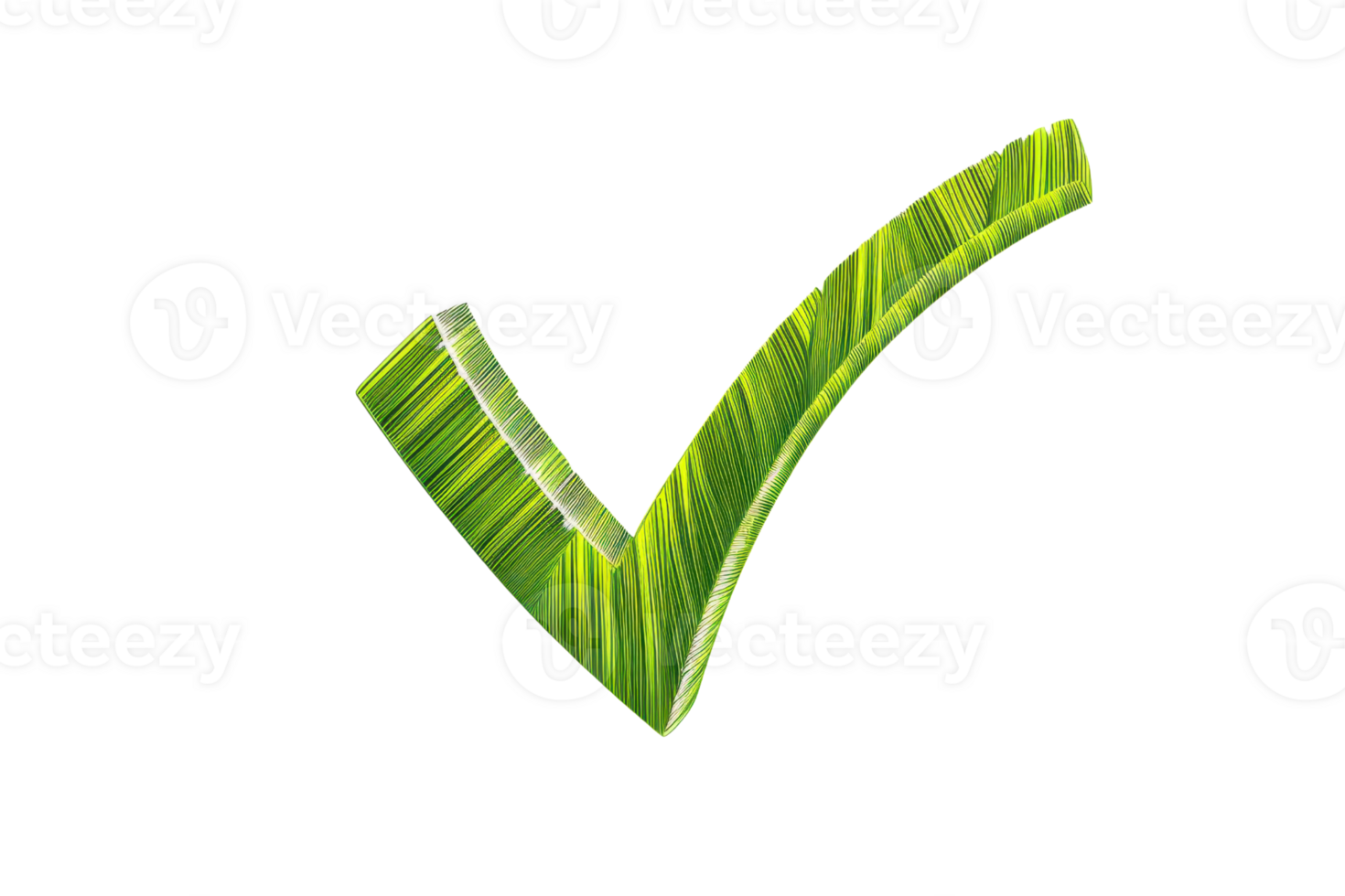 Green check mark symbol made of leaf texture on a transparent background, representing approval, success, or environmental friendliness. png