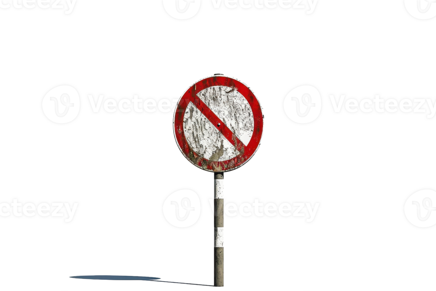 Old and weathered no-entry traffic sign isolated on a transparent background, symbolizing prohibition and restriction. png