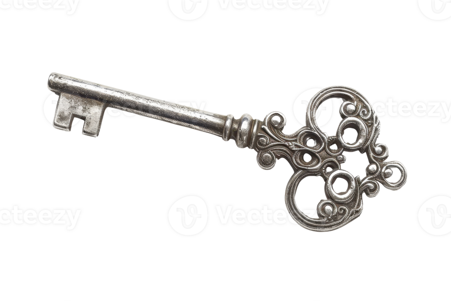 High-resolution image of an ornate antique key with intricate metalwork, ideal for vintage and historical themed projects. png