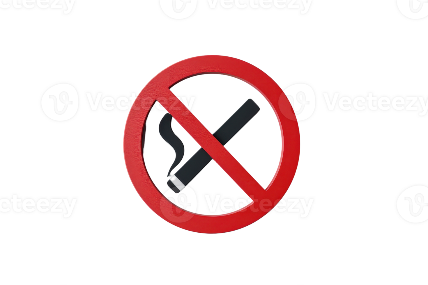 No smoking sign with red circular border and crossed-out cigarette, isolated on transparent background. png