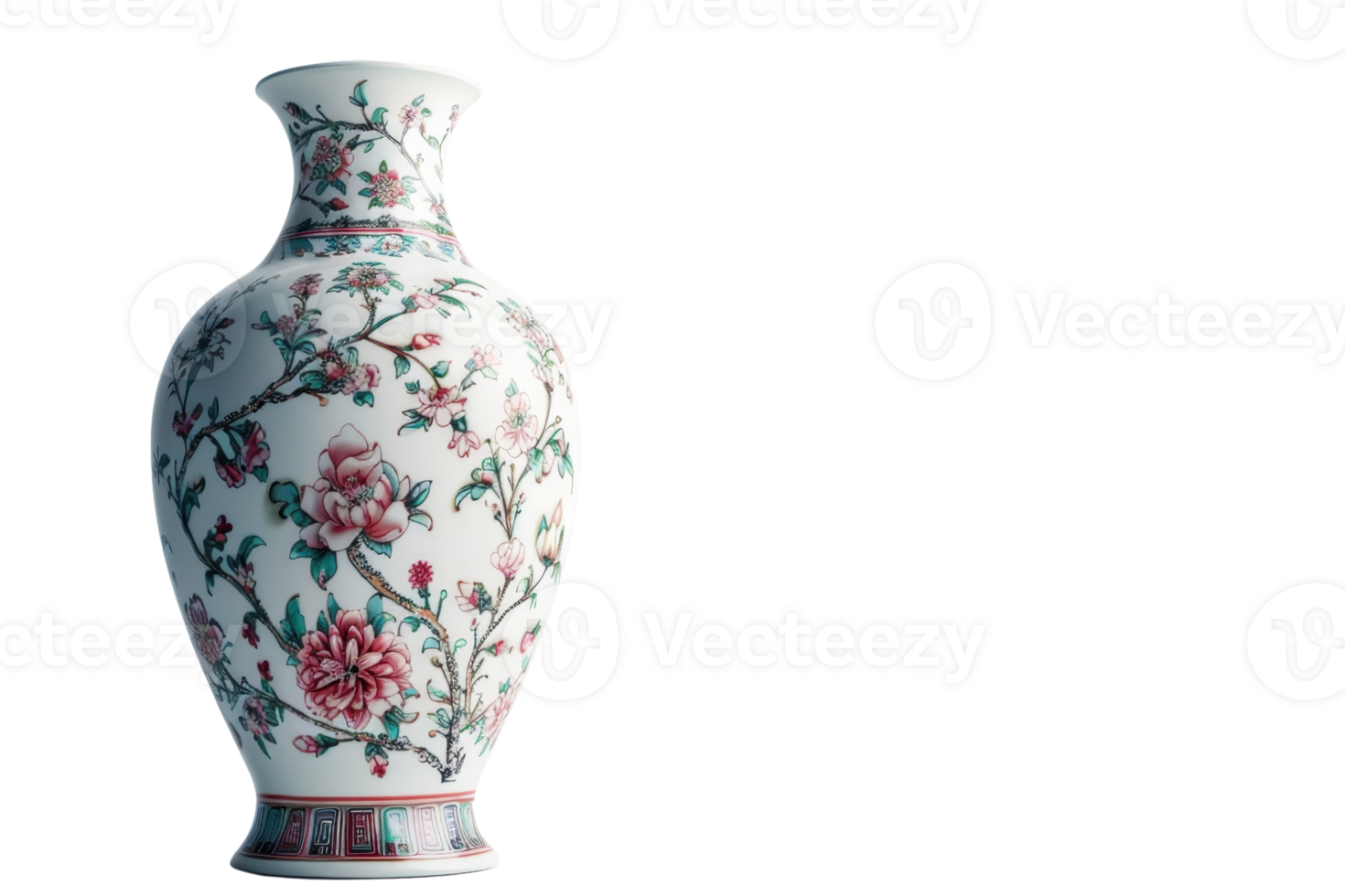 Elegant porcelain vase with intricate floral designs, perfect for home decor or as a collectible item, showcasing traditional craftsmanship. png