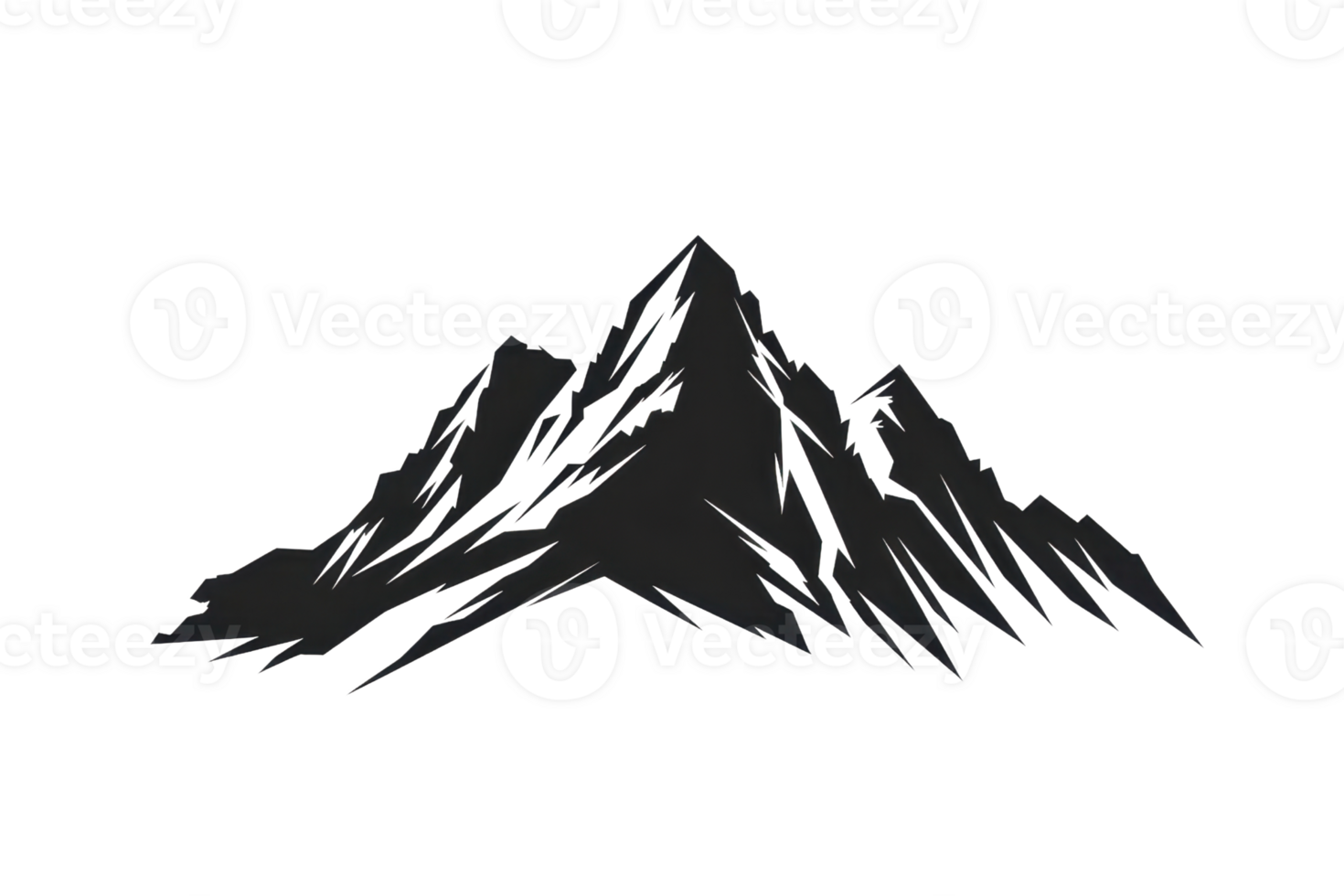 Minimalistic black silhouette of a mountain range depicting sharp peaks, ideal for use in logos, branding, or outdoor-themed designs. png