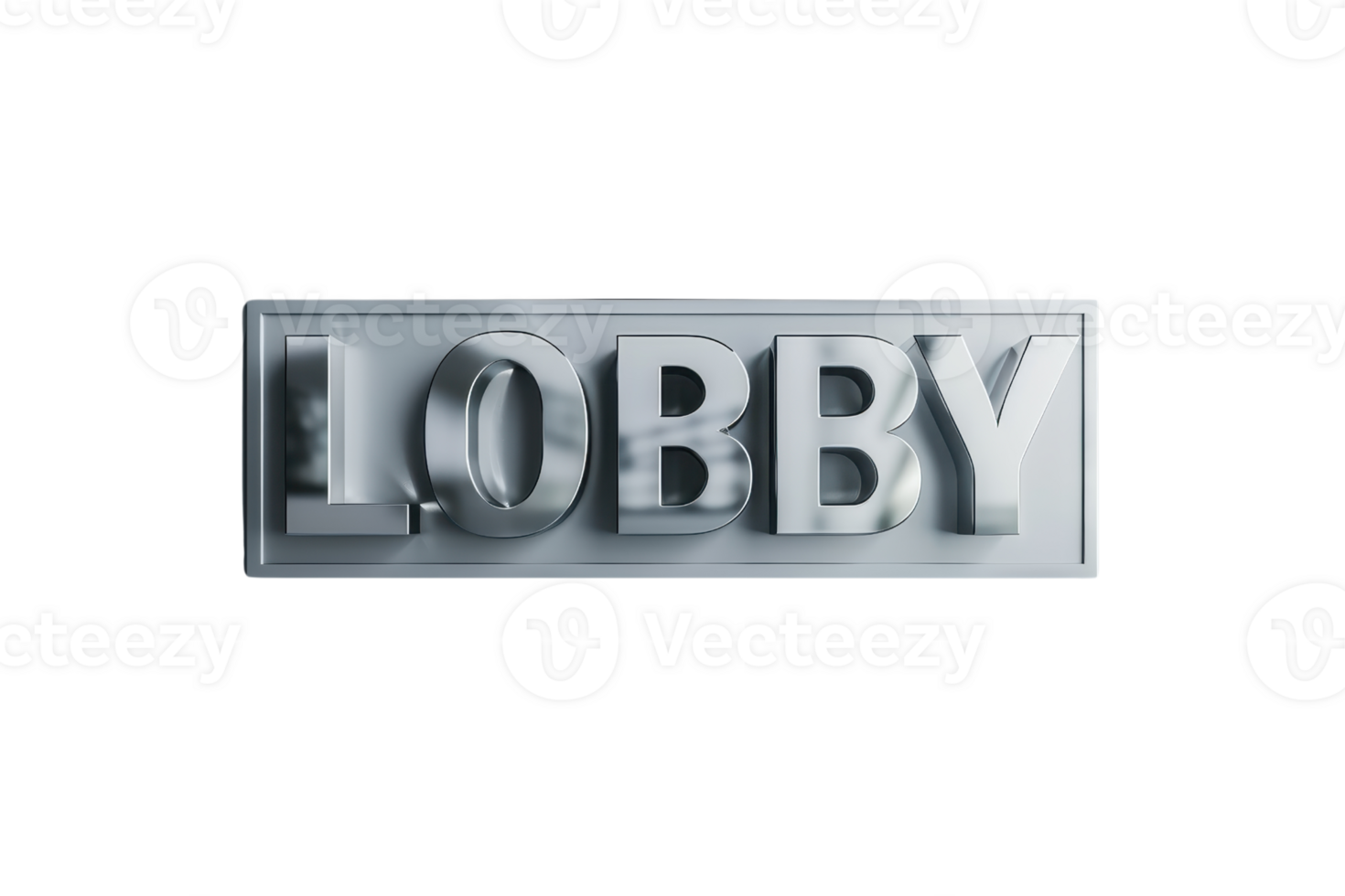 Metallic lobby sign with a sleek, modern design. Perfect for office, building entrance, or hotel reception decoration. png