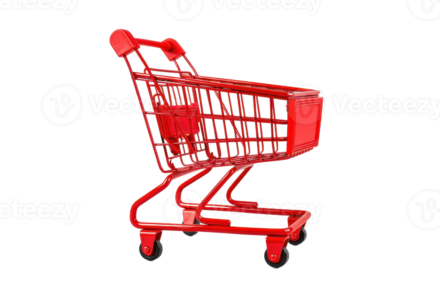 Red shopping cart isolated on transparent background. Perfect for retail, grocery, and supermarket themes in stock images and marketing materials. png
