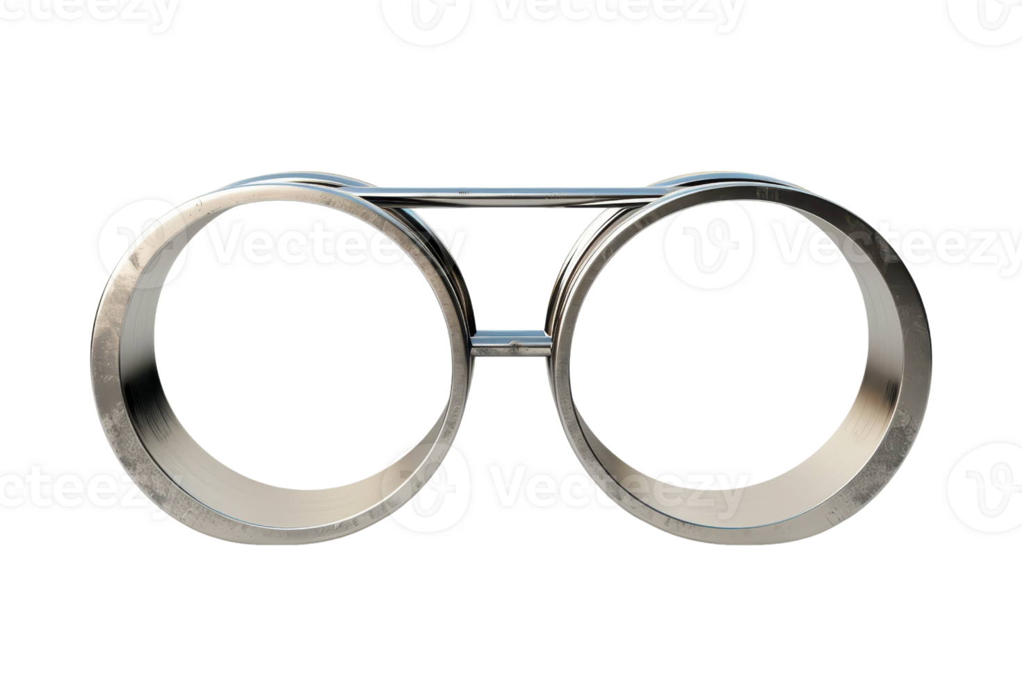 Silver metallic double circular ring connector isolated on transparent background. for mechanical or architectural design projects. png