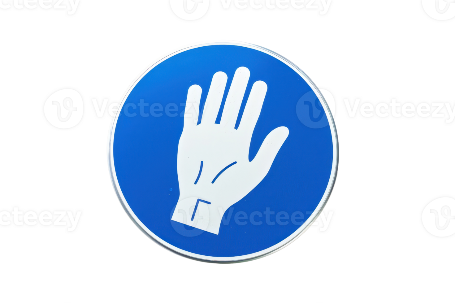 Blue circular stop sign with a white hand symbol indicating no entry or restriction, isolated on a transparent background. png