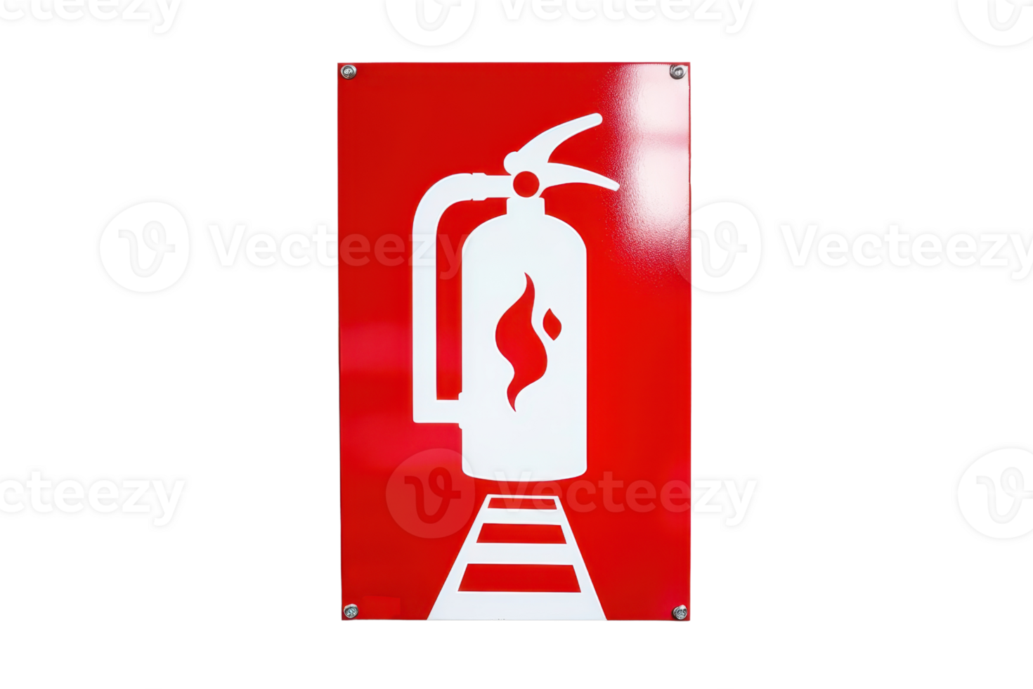 A red fire extinguisher sign indicating safety equipment location, essential for fire emergency preparedness and public safety. png