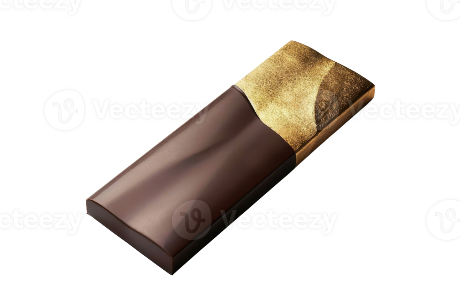 Elegant chocolate bar with gold foil wrapping isolated on transparent background. perfect for confectionery and luxury food themes. png