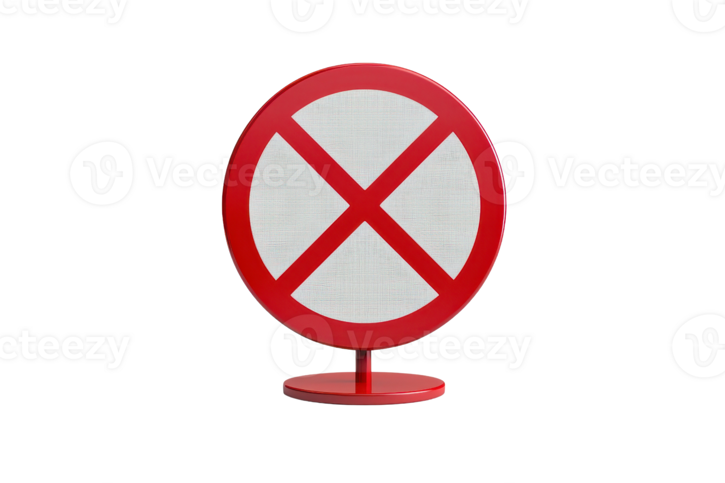 Red and white prohibition traffic sign with a stand, isolated on a transparent background. Sign symbolizes restriction or no entry zone. png