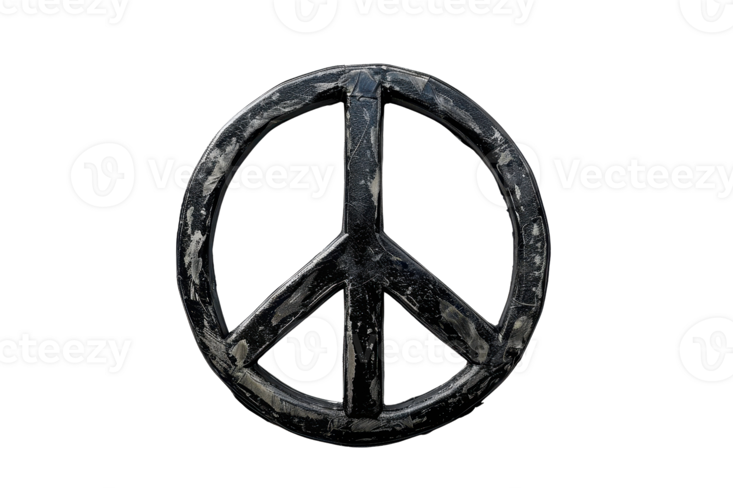 Rustic black peace symbol isolated on transparent background. embodying themes of tranquility and simplicity, ideal for designs and art projects. png