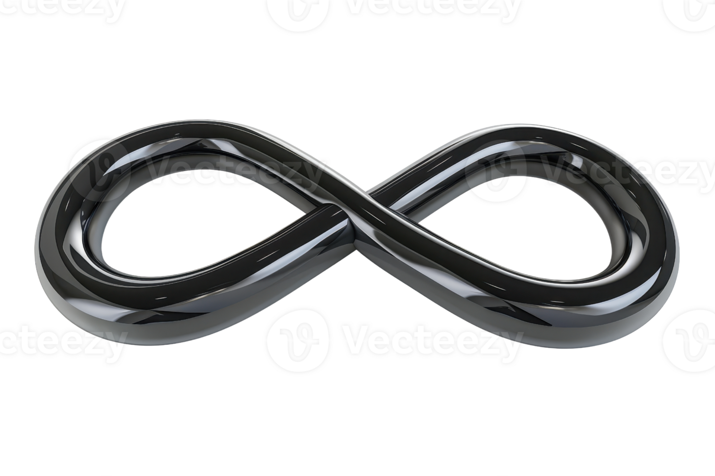 Shiny black infinity symbol isolated on transparent background. representing endless possibilities, eternity, and continuity. png