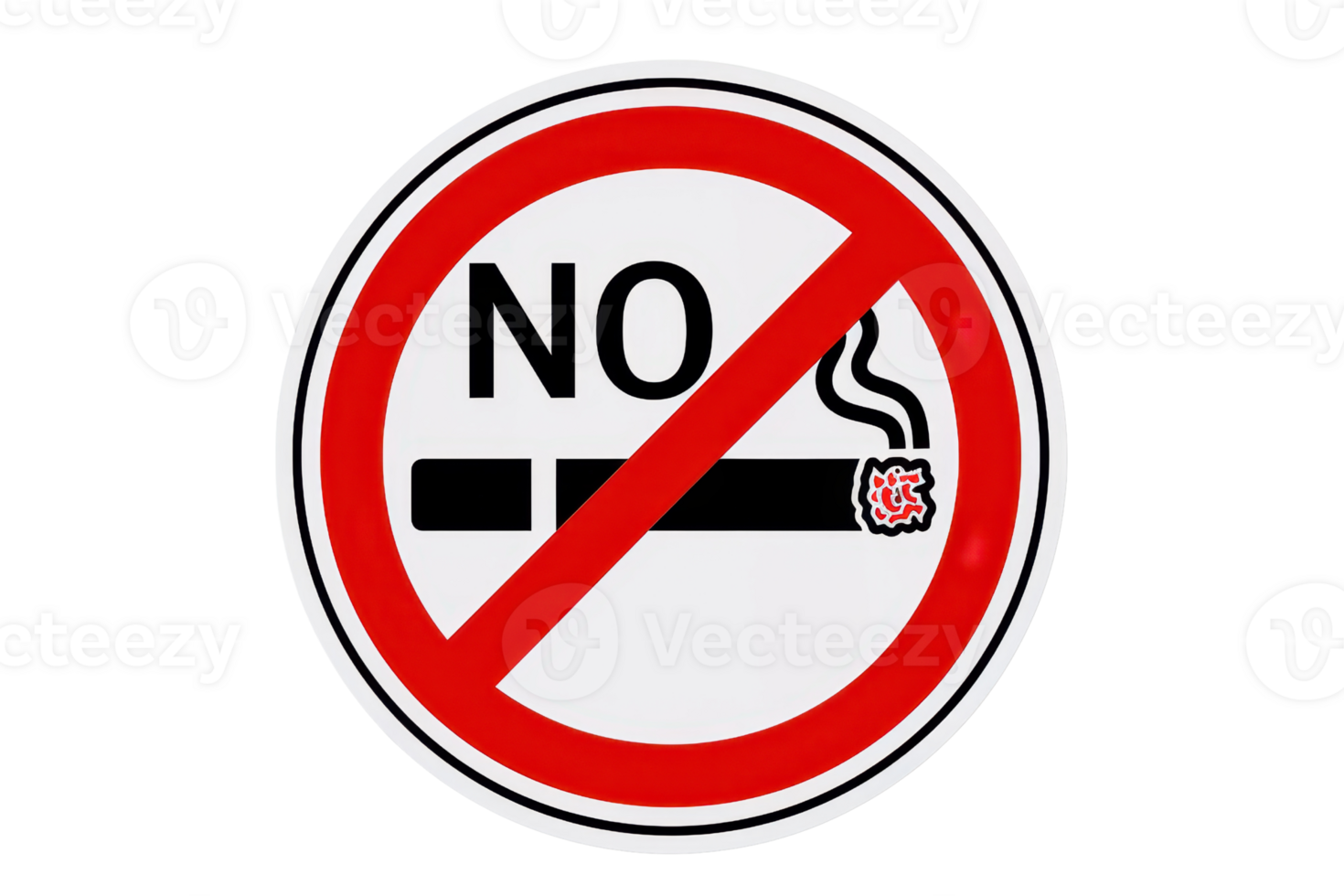 A circular red and white 'No Smoking' sign with a cigarette crossed out in the center, indicating a no smoking zone. png