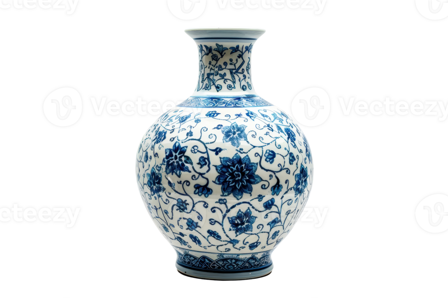 Elegant blue and white porcelain vase with intricate floral patterns. Perfect for home decor and as a collectible item for art enthusiasts. png