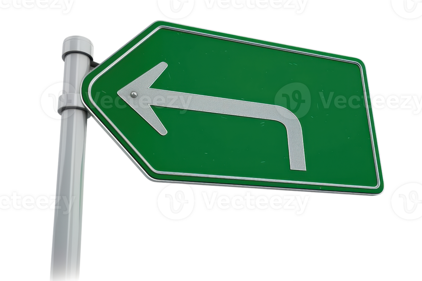 Green road sign with a left turn arrow, indicative of navigation or direction on a transparent background. Useful for traffic and transport themes. png