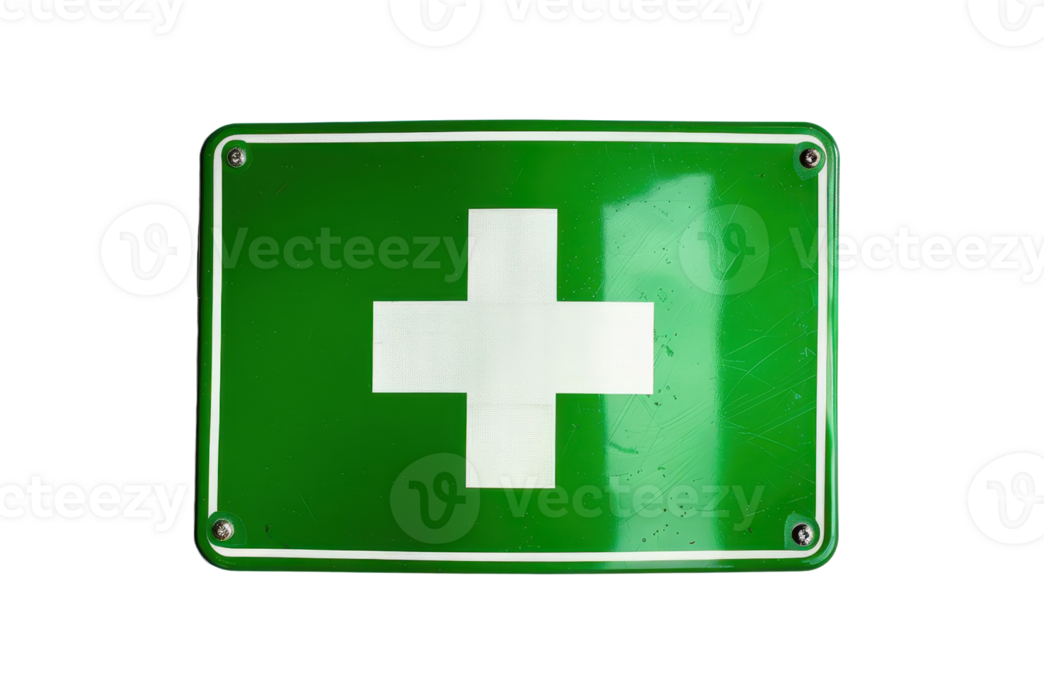 Green first aid sign with white cross symbol, representing emergency medical assistance. High-quality image for healthcare and safety usage. png