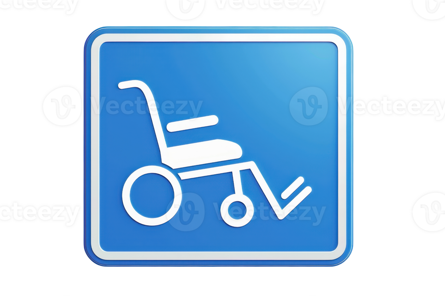 Blue square accessibility sign featuring a white wheelchair icon, symbolizing accessible facilities and inclusive services for disabled people. png