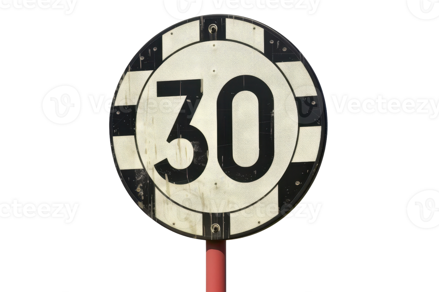 Circular speed limit sign indicating a maximum speed of 30 kilometers per hour, against a transparent background. clear and directive for road safety. png