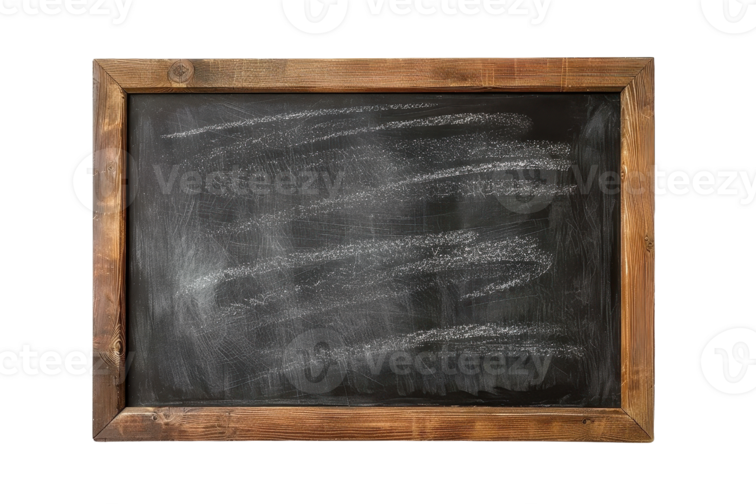 A blank wooden-framed chalkboard with smudges, ideal for education, presentation, or menu design. High-resolution image for versatile usage. png