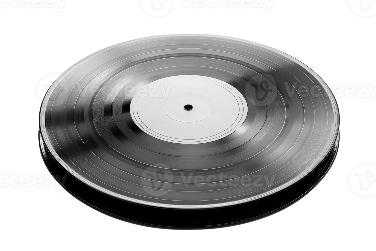 High-quality image of a classic vinyl record with white label, isolated on a transparent background. Perfect for music-related projects and retro designs. png