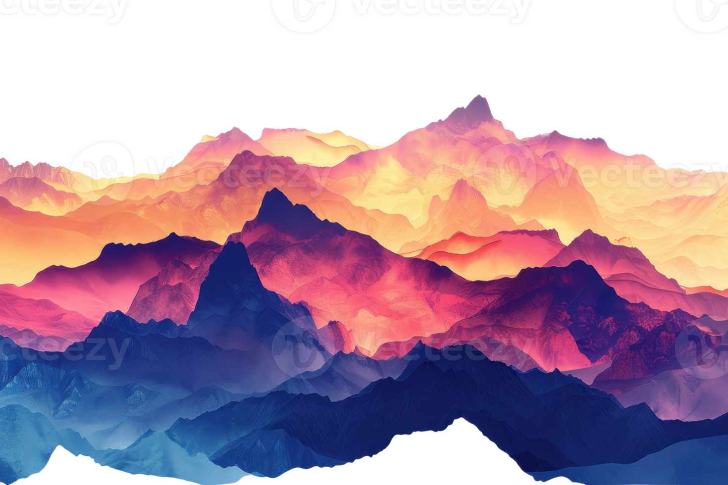 Vibrant mountain landscape with stunning gradient colors, showcasing breathtaking peaks and valleys in a digital art style. png