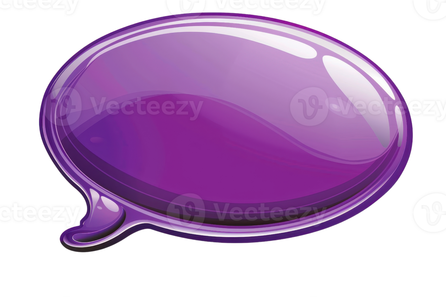 Purple glossy speech bubble with reflection, isolated on transparent background. Ideal for chat, design, and communication concepts. png