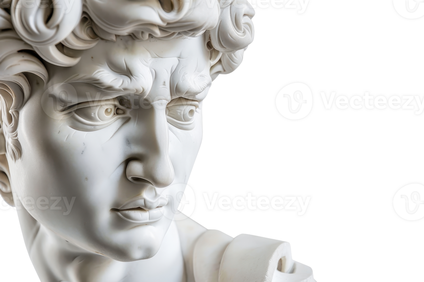 Close-up of a classical statue with intricate details, showcasing the artistry of the sculptor. Ideal for art and history-themed projects. png