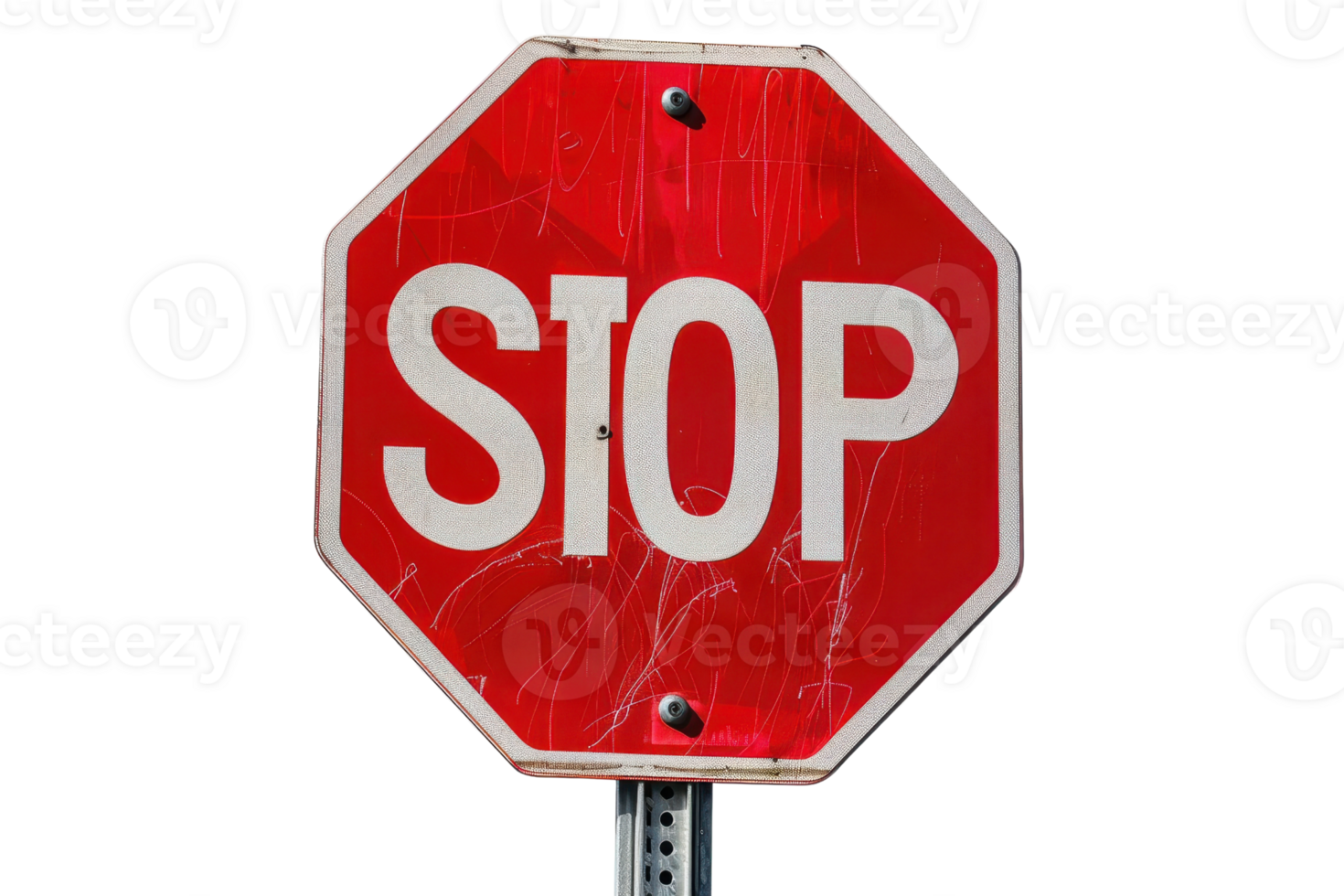 Close-up of a red stop sign against a transparent background. depicting a clear traffic signal for stopping. png