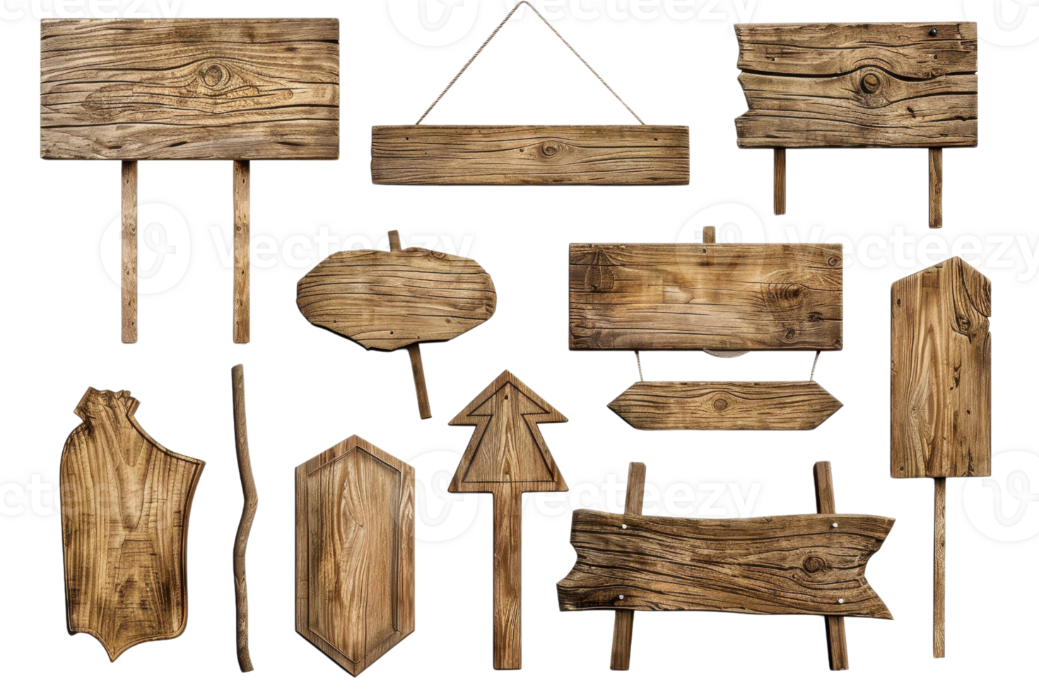 Collection of various rustic wooden signs and plaques, perfect for adding a vintage touch to your project. Ideal for DIY and crafting. png