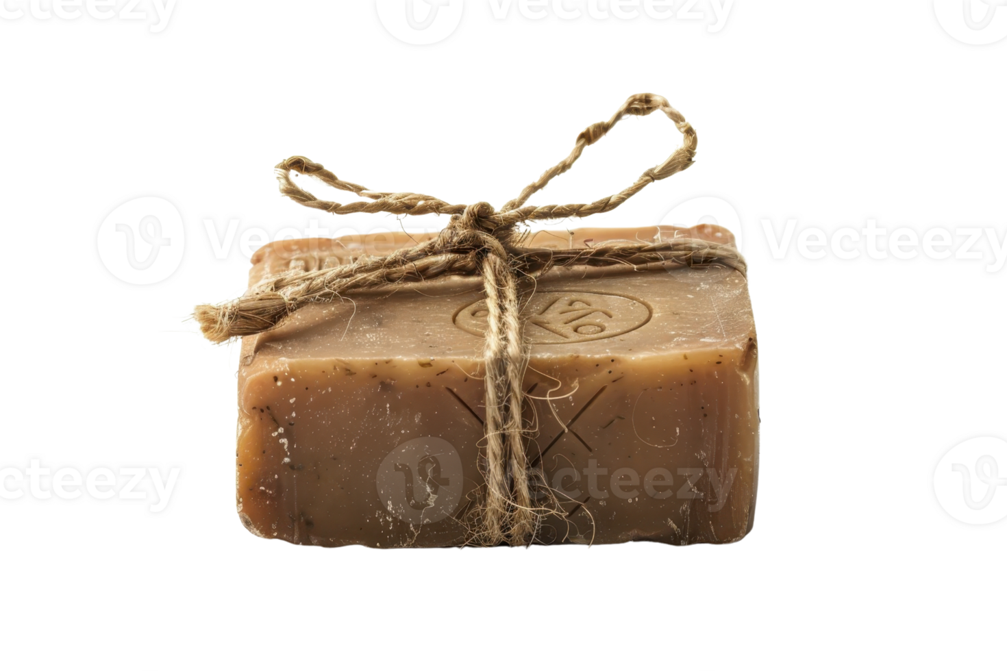 Handmade rustic soap bar tied with twine, isolated on a transparent background. offering a natural and vintage appearance for bath and beauty concepts. png
