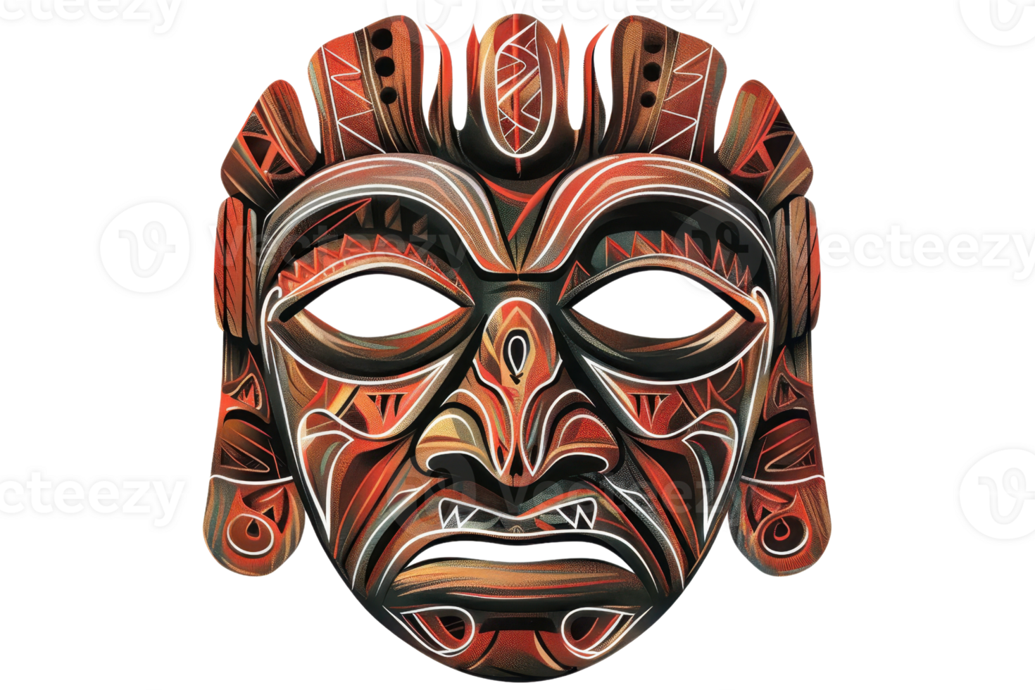 Intricately designed tribal mask with vibrant colors and detailed patterns. Perfect for cultural and artistic explorations. png