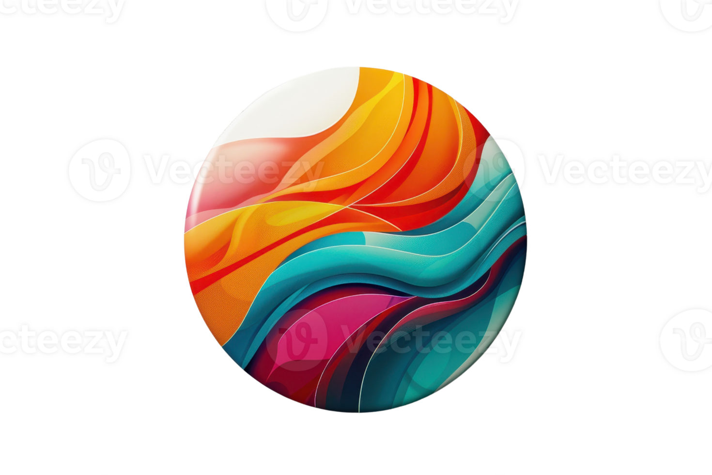 Vibrant abstract art in a circular frame with flowing colors of red, orange, pink, and teal, creating a dynamic and modern design. png