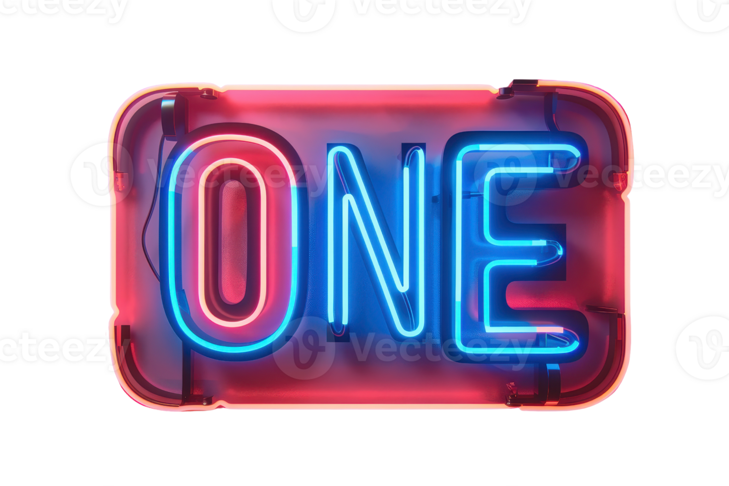 Vibrant neon sign displaying the word 'ONE' in bold colorful letters, perfect for advertising, retro themes, and nightlife concepts. png