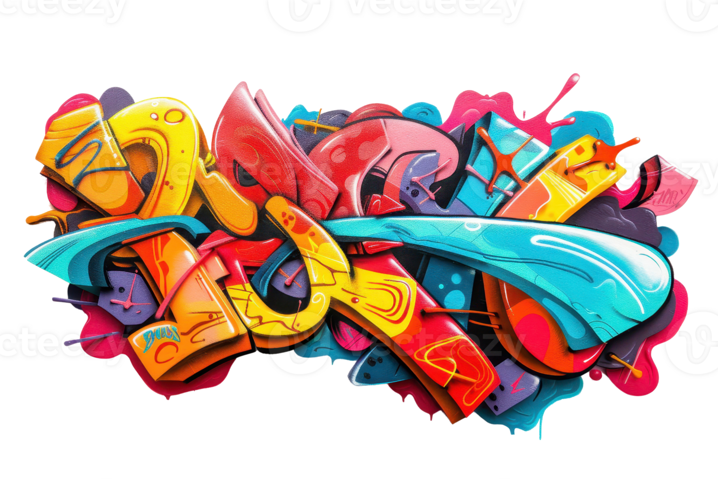 Vibrant street art graffiti mural combining bold colors and fluid shapes, symbolizing urban creativity and expression. png