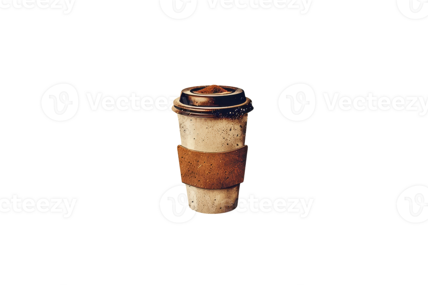 A rustic, eco-friendly, reusable coffee cup with a cardboard sleeve and lid, isolated on a transparent background. Perfect for sustainability themes. png